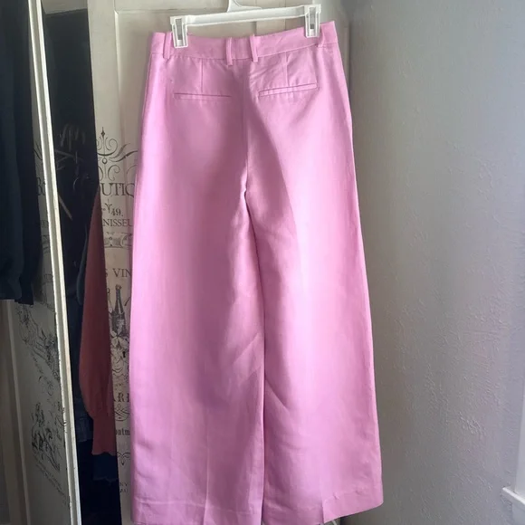 NWT Reiss Raine Tailored Pink Wide-Leg Linen Blend Trouser Pants - Picture 10 of 16